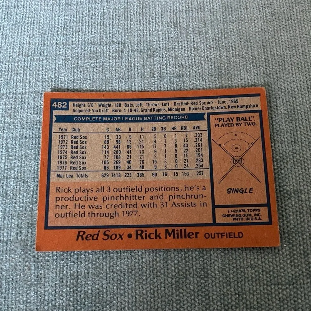 1978 Topps Boston Red Sox Baseball Card Trading Card